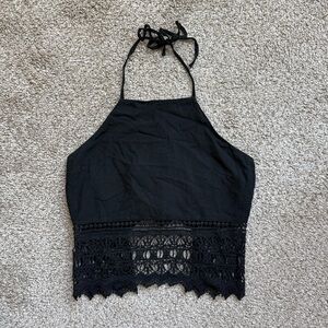 American Eagle Outfitters Black Crochet Halter Top